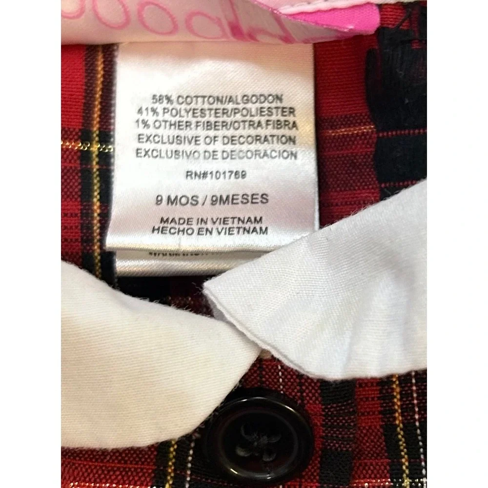 Good Lad‎ Red Plaid Scottie Dog Dress Baby Girls 9 Months Puff Sleeve Collared